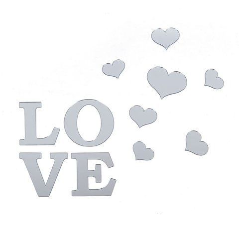 Дзеркальний декор акриловий самоклеючий Love срібло,11шт (D) SW-00002495 SW-00002495 фото